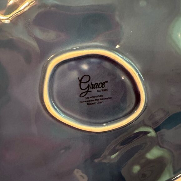 Plates Pottery Blue Cloudy Glazed Asymmetrical Heavy Serve Dinner - Picture 7 of 10